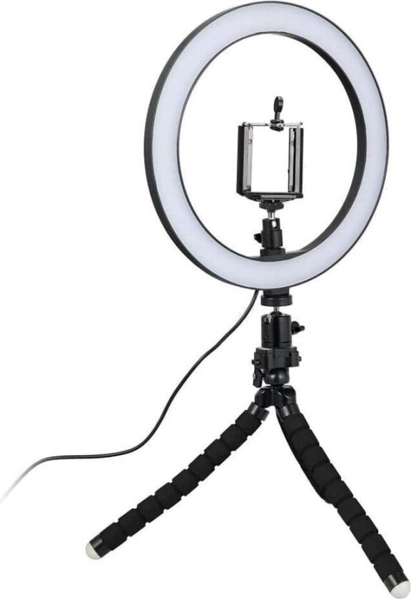 Selfie-lampe/Ring light (26 cm) med formbart stativ