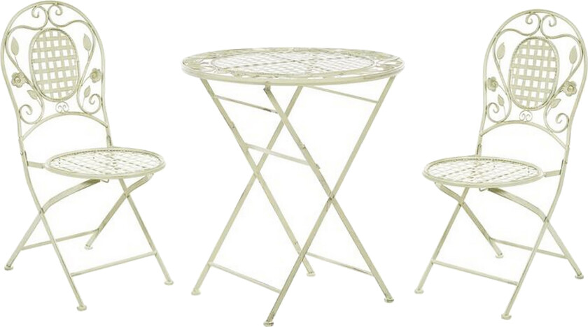Hage Bistrosett Lysegrønt Strykejern Sammenleggbart Distressed Metall 2 Stoler Bord Utendørs UV Rustmotstand Fransk Retro Stil