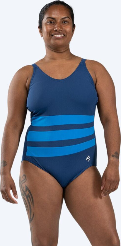 badedrakt med innlegg til damer - Mystique Stripes - Mørkeblå