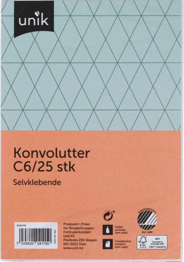 Konvolutt C6 Selvklebende 25stk