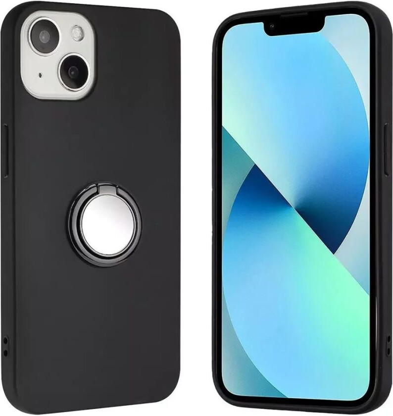 iPhone 15 Plus Fleksibelt Plast Deksel med Magnetisk Ringstøtte – Svart med Svart Ring