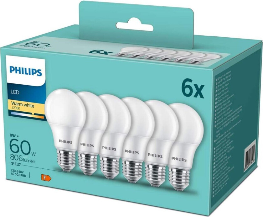 LED-pære E27 806 lm 6-pk.