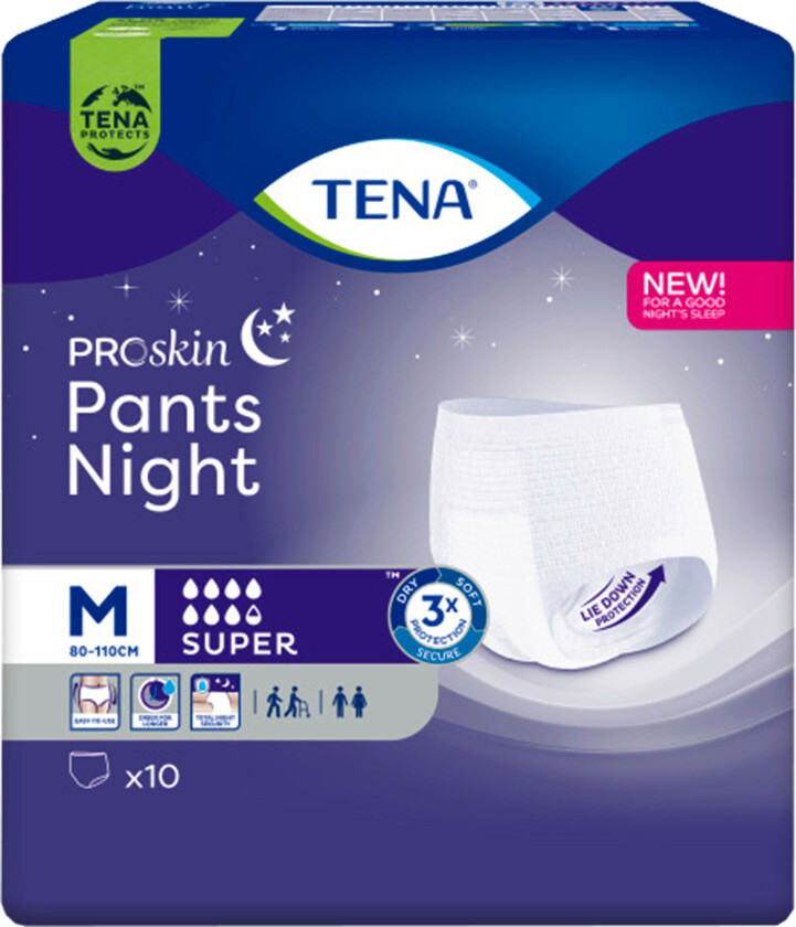 Tena Pants Super Night, Medium, 10 stk