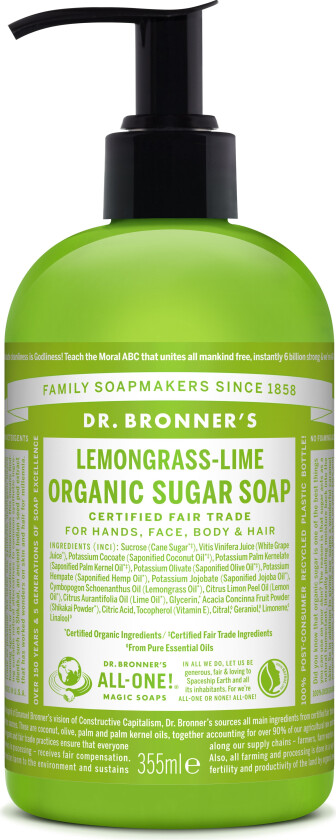 Dr. Bronner's - Organic Sugar Soap Lemongrass Lime 355 ml