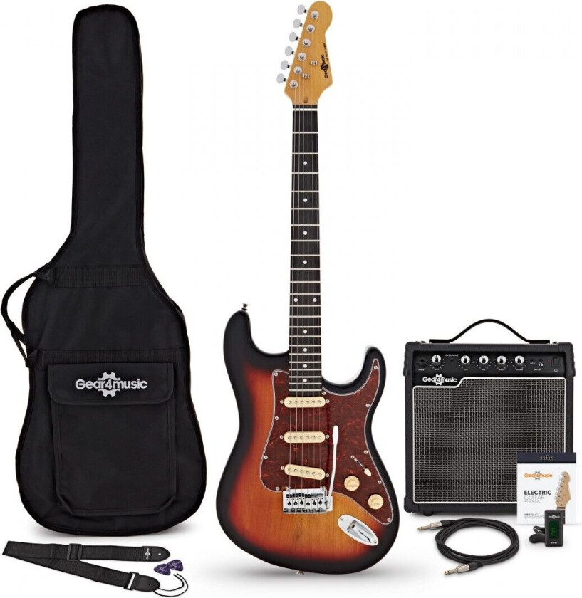 Gear4Music LA Select Electric Guitar Sunburst 15W Guitar Amp & Accessory Pack