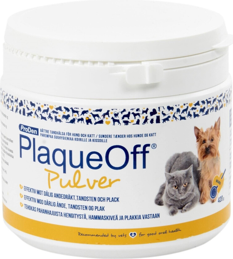PlaqueOff Pulver Munnhygiene Kosttilskudd til hund og katt 60 g