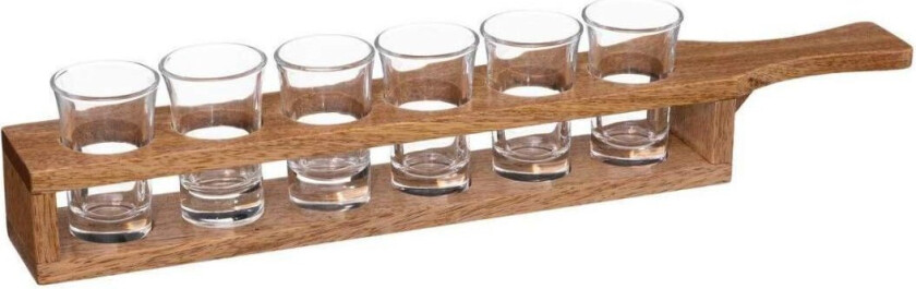 Shotbrett - glass og tre - 6 snapseglass