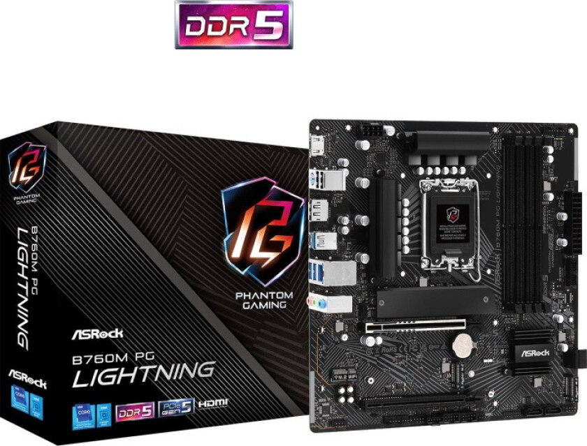 B760M PG LIGHTNING Hovedkort - Intel B760 - Intel LGA1700 socket - DDR5 RAM - Micro-ATX