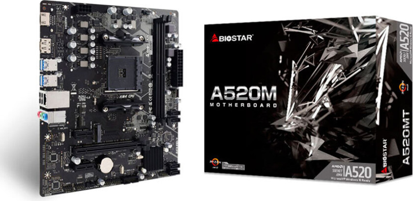 Biostar A520MT hovedkort, AMD AM4, DDR4 Micro-ATX