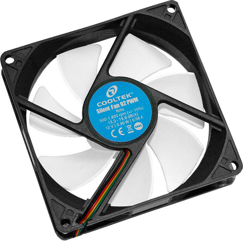 PC-vifte 92x92x25mm - 1800RPM (19,6dB) Hvit - Cooltek