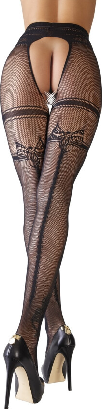 Bunnløse Nettingstrømpebukser med Baksøm - Svart - S/M