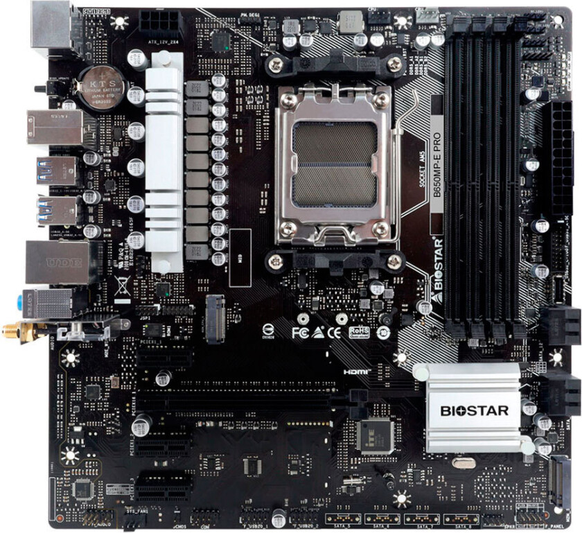 Biostar B650MP-E PRO hovedkort, AMD AM4, DDR5 Micro-ATX