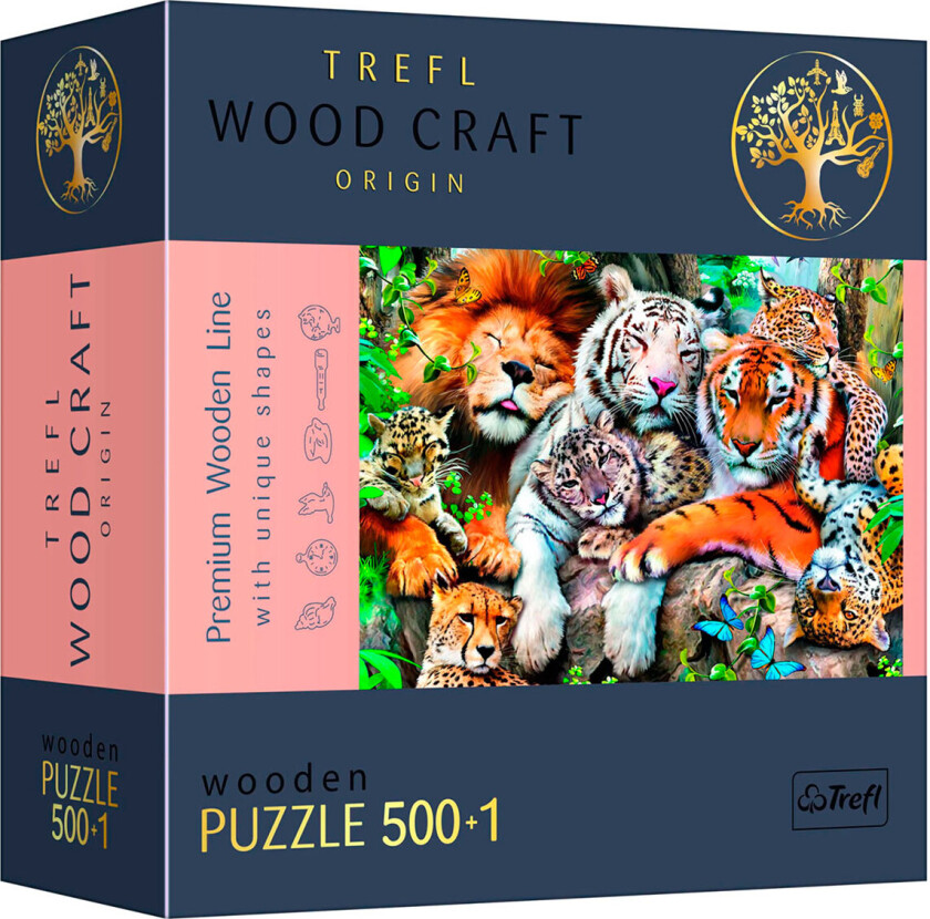 Trefl Woodcraft Origin - Wild Cats in the Jungle Puzzle (500 biter)