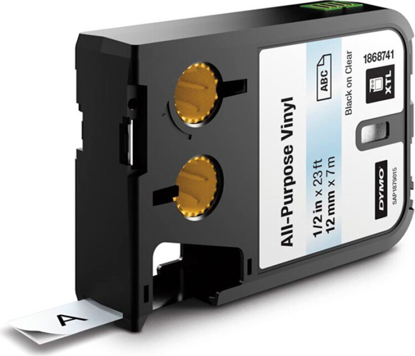 Dymo XTL Vinyletiketttape for alle formål (12 mm) Svart/gjennomsiktig