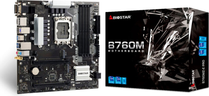 Biostar B760MZ-E Pro hovedkort, LGA 1700, DDR5 Micro-ATX