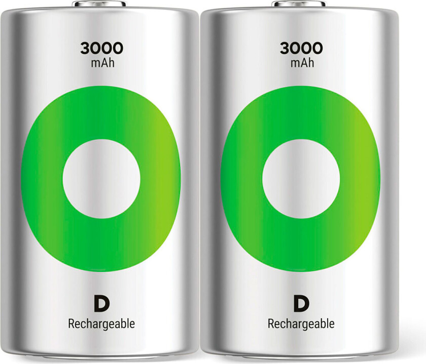 GP-batterier ReCyko NiMH oppladbare D-batterier 1,2V (5700mAh) 2pk