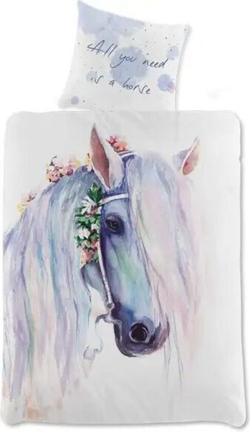 Hestesengetøy - 140x200 cm - Sengesett med hester - 2 i 1 design - 100% bomull