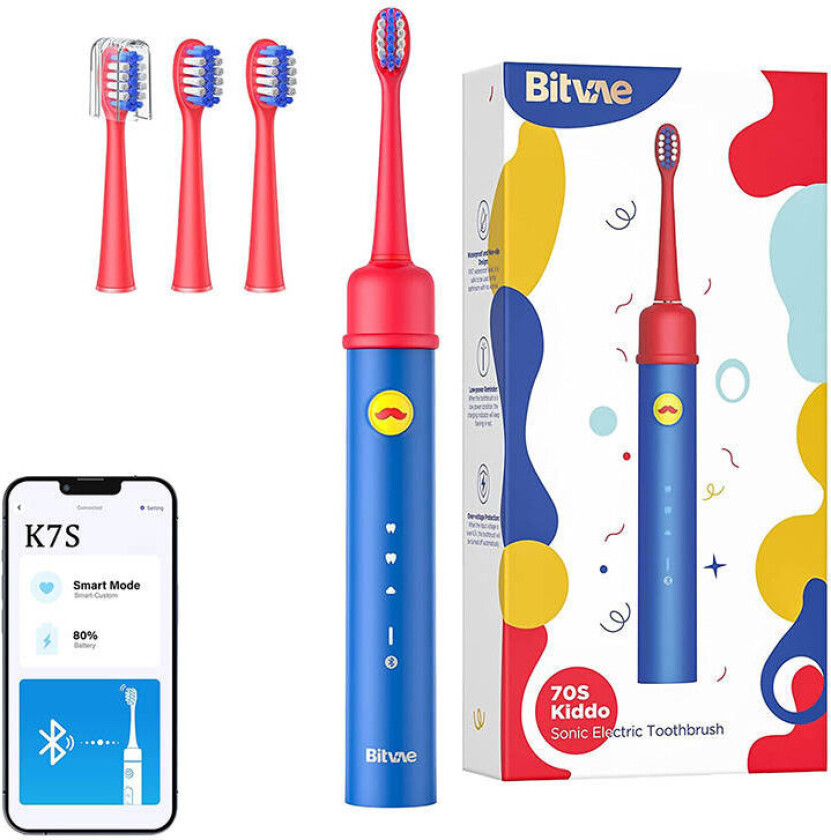 Bitvae K7S Sonic elektrisk tannbørste for barn m/børstehoder (m/app) Blå
