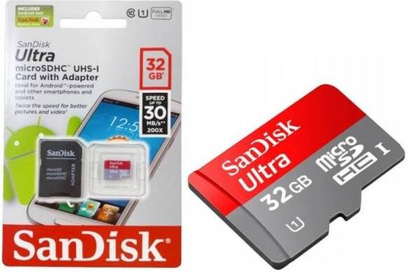 SANDISK MicroSDHC Ultra 32GB m/adapter