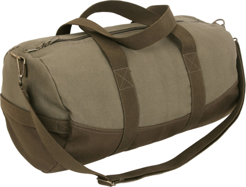 Two-Tone Canvas Olive Duffle Bag With Brown Bottom