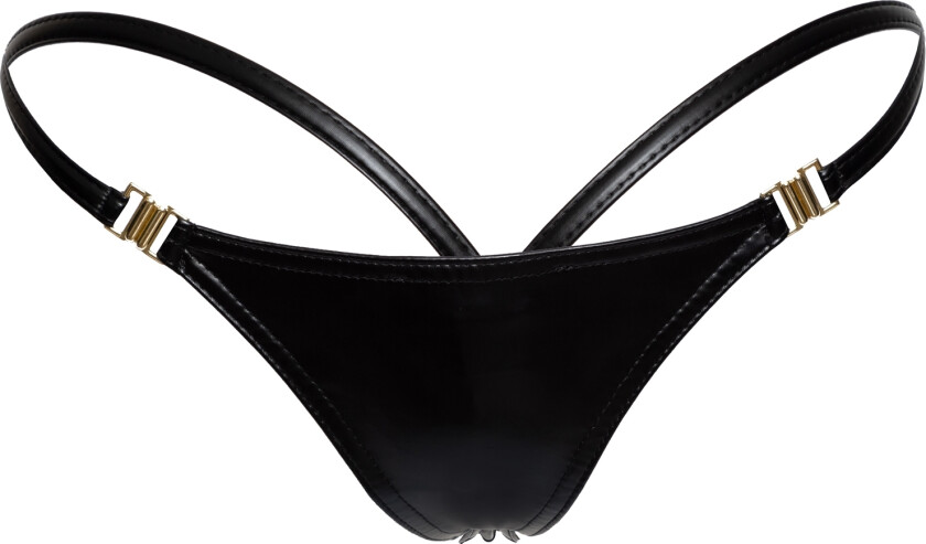 Powerwetlook G-streng med Gullhekter - Svart - L