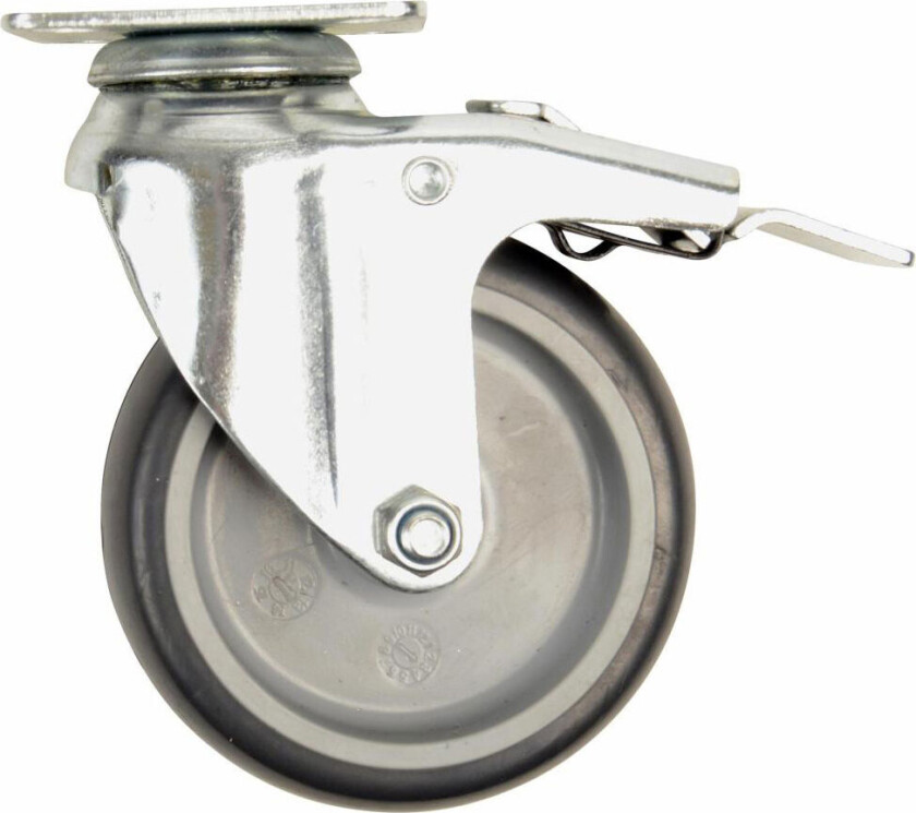 Svingbart møbelhjul m/brems (75mm) Gummi