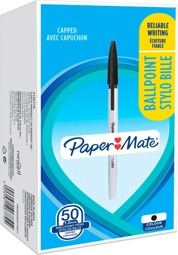 Paper Mate 045 kulepenn m/hette (1,0 mm) svart - 50pk