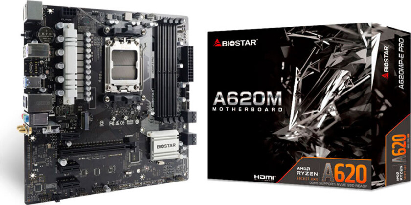 Biostar A620MP-E Pro hovedkort, AMD AM5, DDR5 Micro-ATX