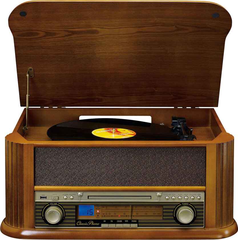 TCD-2550 Retro stereoanlegg m/platespiller (kassett/USB/FM/CD) Brun