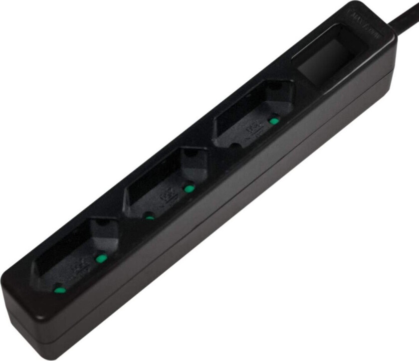 Strømuttak Slim Euro 3-veis 1,5m Sort