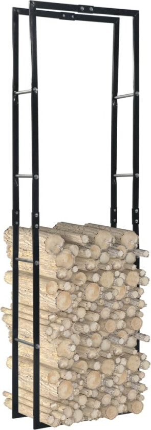 Vedstativ svart 60x25x200 cm stål