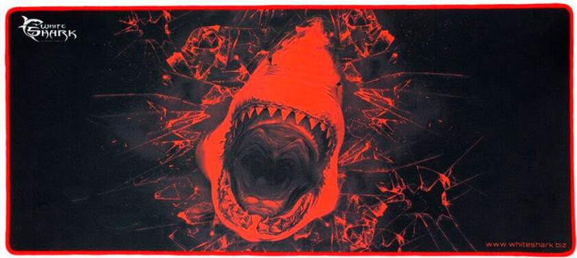 White Shark Musematte m/Design XL (80x35cm) Svart/Rød