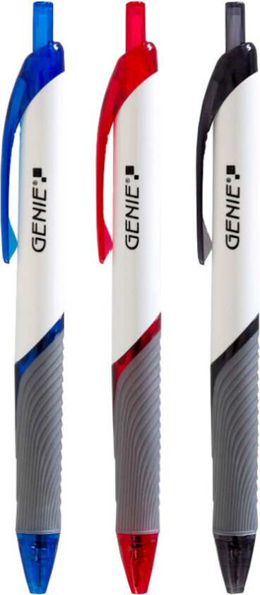 Genie 40004, Klips, Uttrykkbar kulepenn med hengefeste, Sort, Blå, Rød, 12 stykker