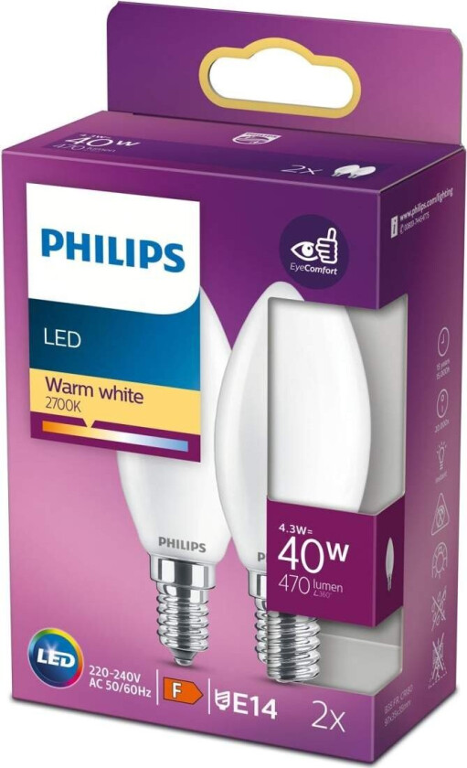 LED-lyspære Classic Candle 4.3W/827 (40W) Frosted 2-pack E14