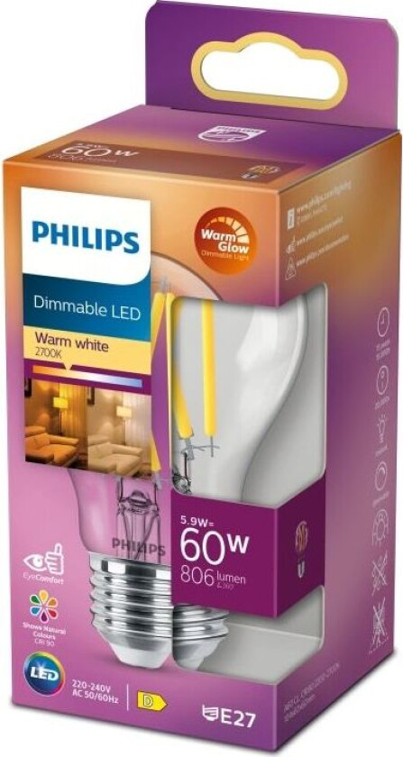 5,9W dimbar LED filament warmglow (60W) RA90