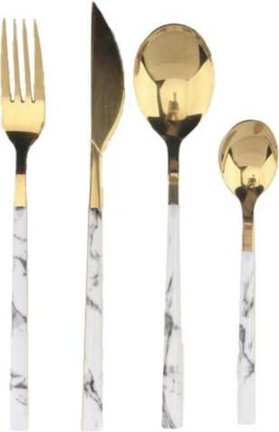 Bestikksett DKD Home Decor Marmor Golden Rustfritt stål Hvit (16 stk)