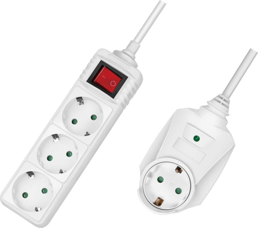 Grenuttag 3-vägs + 1 genomgående kontakt Vit