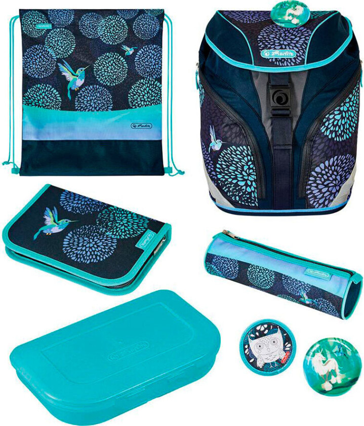Herlitz SoftLight Plus Bloomy Birds, Pencil pouch, Sport bag, Lunchboks, Pennal, Skolesekk, Jente, Barneskole, Ryggsekk, 16 l, Sidelomme