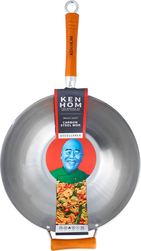 Ken Hom Excellence, Rund, Wok-/stekepanne, Stål, Tre, Kull stål, 36 cm