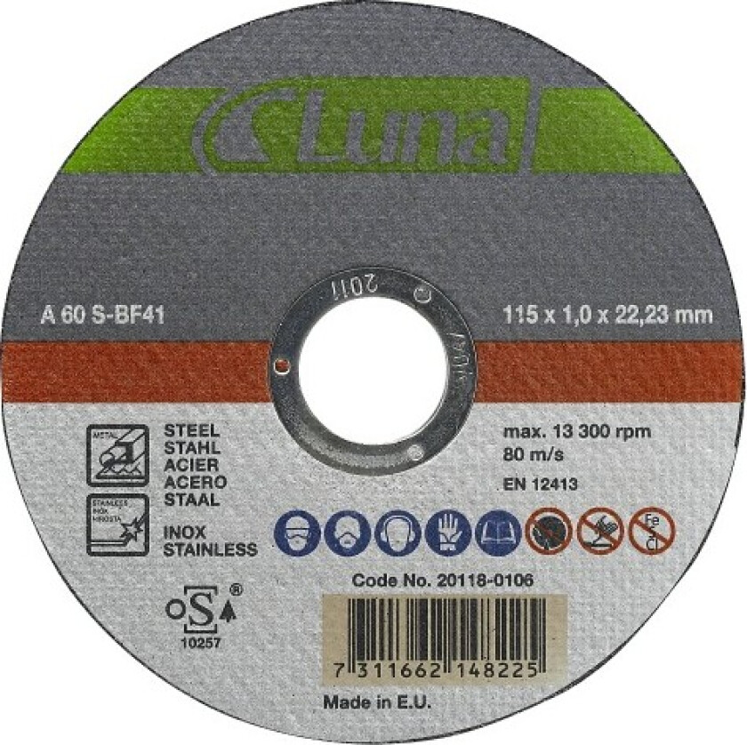 Skjæreskive for rustfritt stål 115X1,6X22 mm
