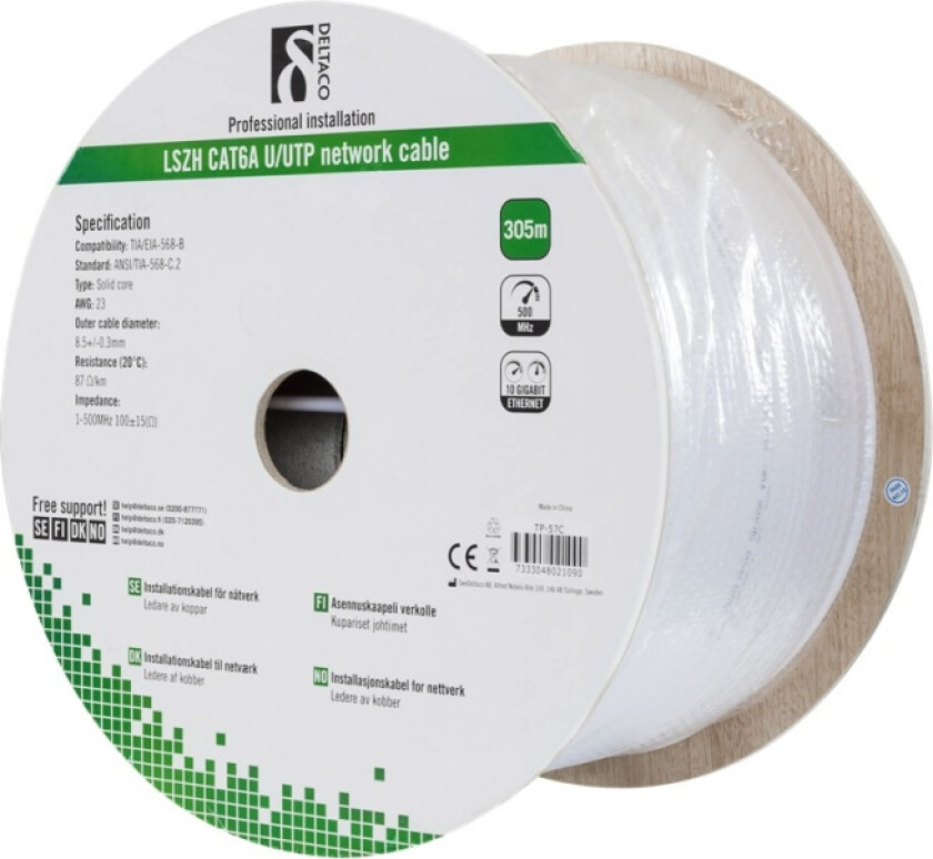 Bilde av Bulk Cable Cat 6a Uskjermet Tvunnet Parkabel (utp) Hvit 305m