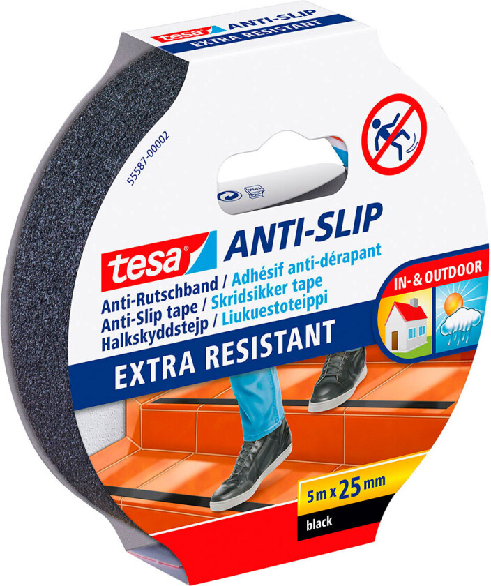 Anti-slip antiskli teip, 5m x 25mm, sort