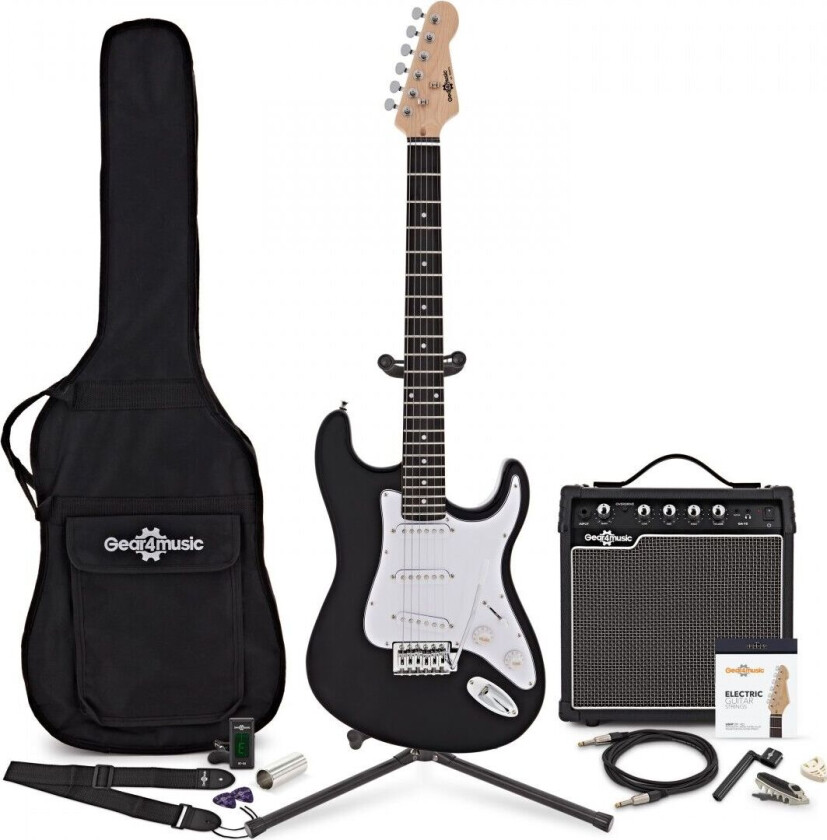Gear4Music LA Elektrisk Gitar + 15W Fullstendig Pakke Svart