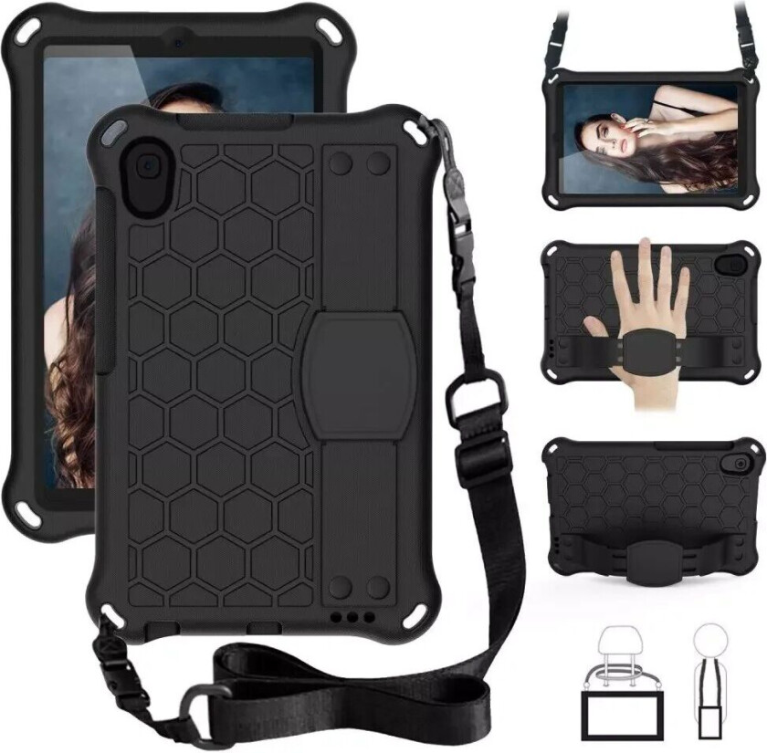 Samsung Galaxy Tab A 8.4 (2020) Barn Deksel med Bikubemønster & Skulderstropp - Svart