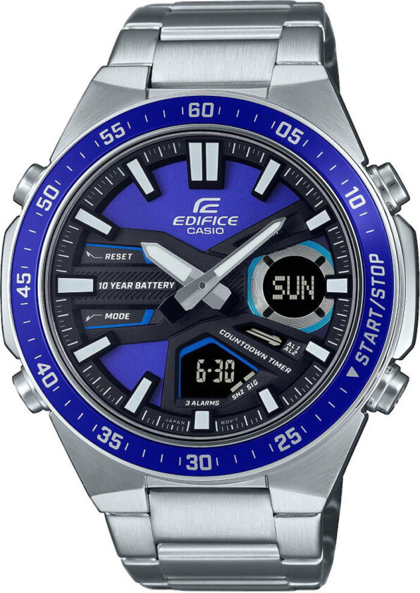Edifice EFV-C110D-2AVEF - Anadigi - Sølv - Herreklokker - Rustfritt stål - ledd m/pin - Mineral