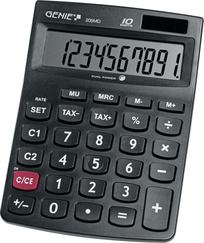 Genie 205 MD - Desktop - Enkel kalkulator - 10 siffer - Batteri/Solar - Svart