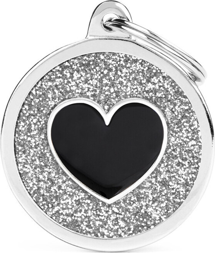 Shine "Big Circle Grey Glitter Black Heart" ID Tag