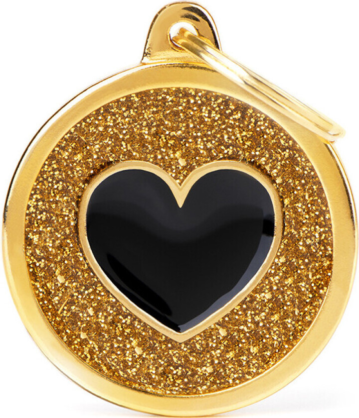 Shine "Big Circle Gold Glitter Black Heart" ID Tag