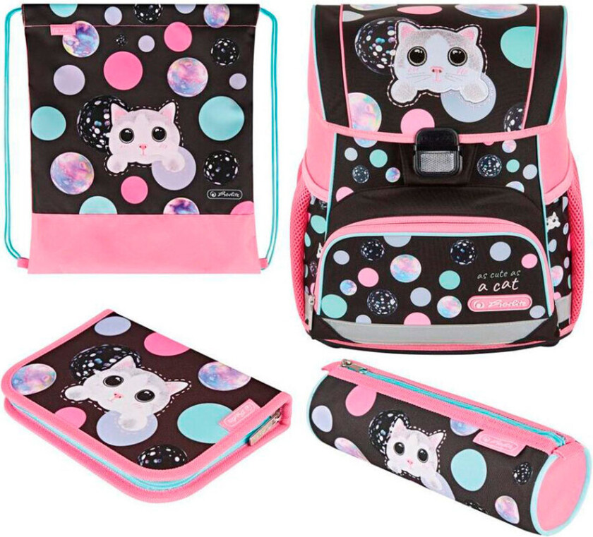 Herlitz Loop Plus Cute Cat, Pencil pouch, Sport bag, Pennal, Skolesekk, Jente, Barneskole, Ryggsekk, 16 l, Forlomme, Sidelomme