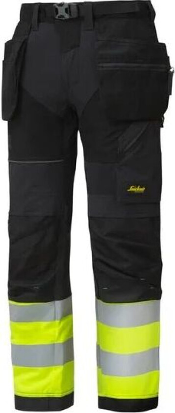 Håndverksbukse 6931 FlexiWork+ kl.1 Sort/HiVis gul str 58